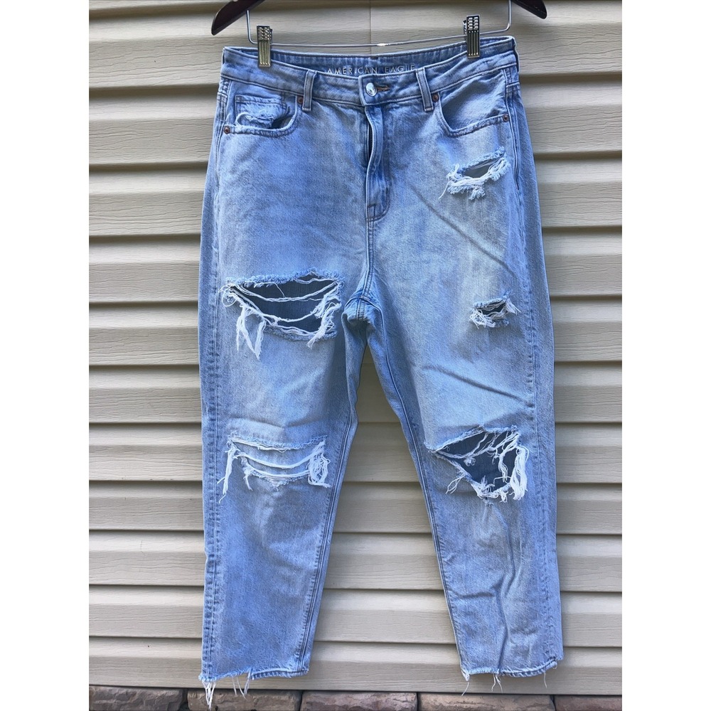 American Eagle Mom‎ Jean Blue Denim Size 10 Regular  Jeans Distressed